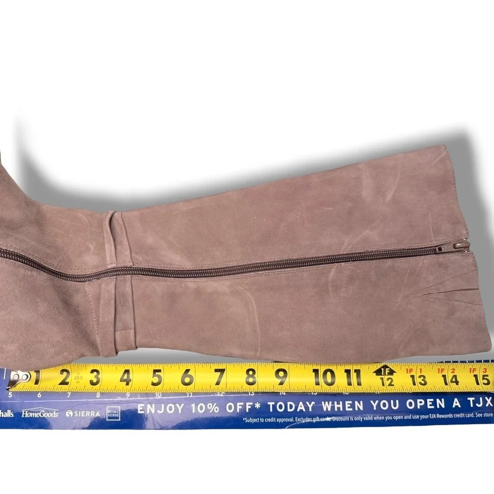 Antonio Melani Taupe Suede Knee High Boots with Gold Buckle Accent Size 6M